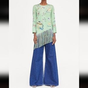 Zara Light Green Floral Embroidered Top